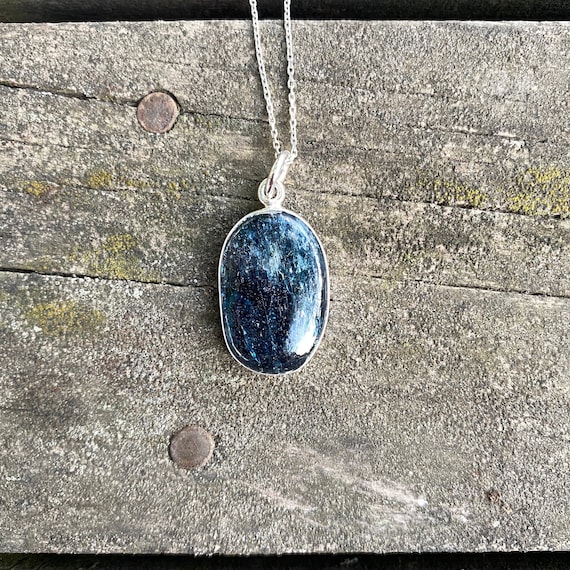 Natural Blue Kyanite Stone Silver Pendant Necklace
