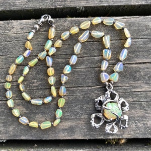Stunning Natural Ethiopian Opal Necklace, Beaded Opal Necklace, Unique Design, Art Nouveau, Birthstone, Charm Necklace, Handmade and Silver