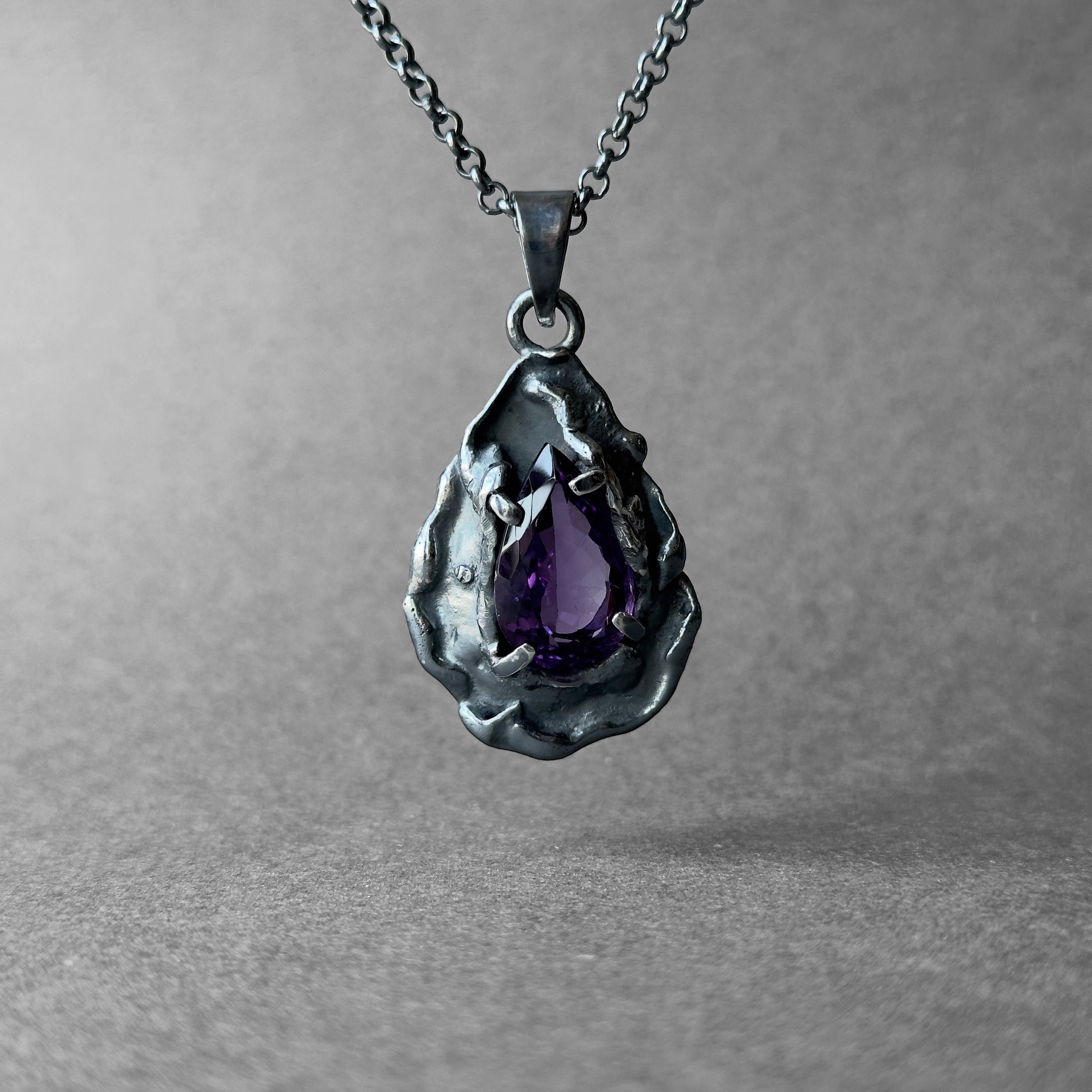 Deep Purple African Amethyst Stone Necklace, Dark Purple Amethyst