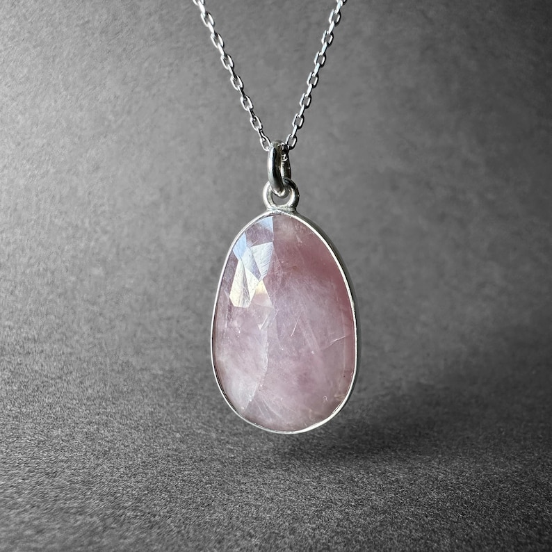 Natural Pink Sapphire Stone Silver Necklace, Pink Sapphire Pendant