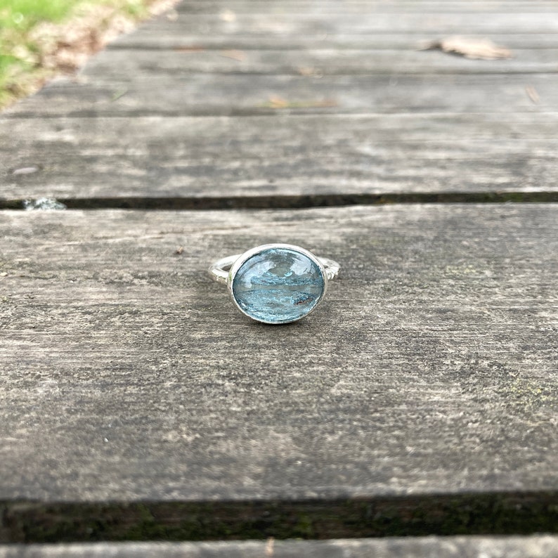 Stackable Rings Ocean Blue Aquamarine Simple Daily Use Design Aquamarine Silver Ring Handmade and Silver Ring Size 7 March Birthstone