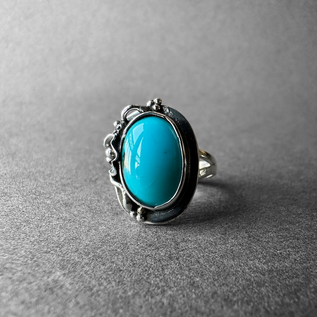 • LOOKING GLASS • turquoise + silver ring - SIZE 7.5
