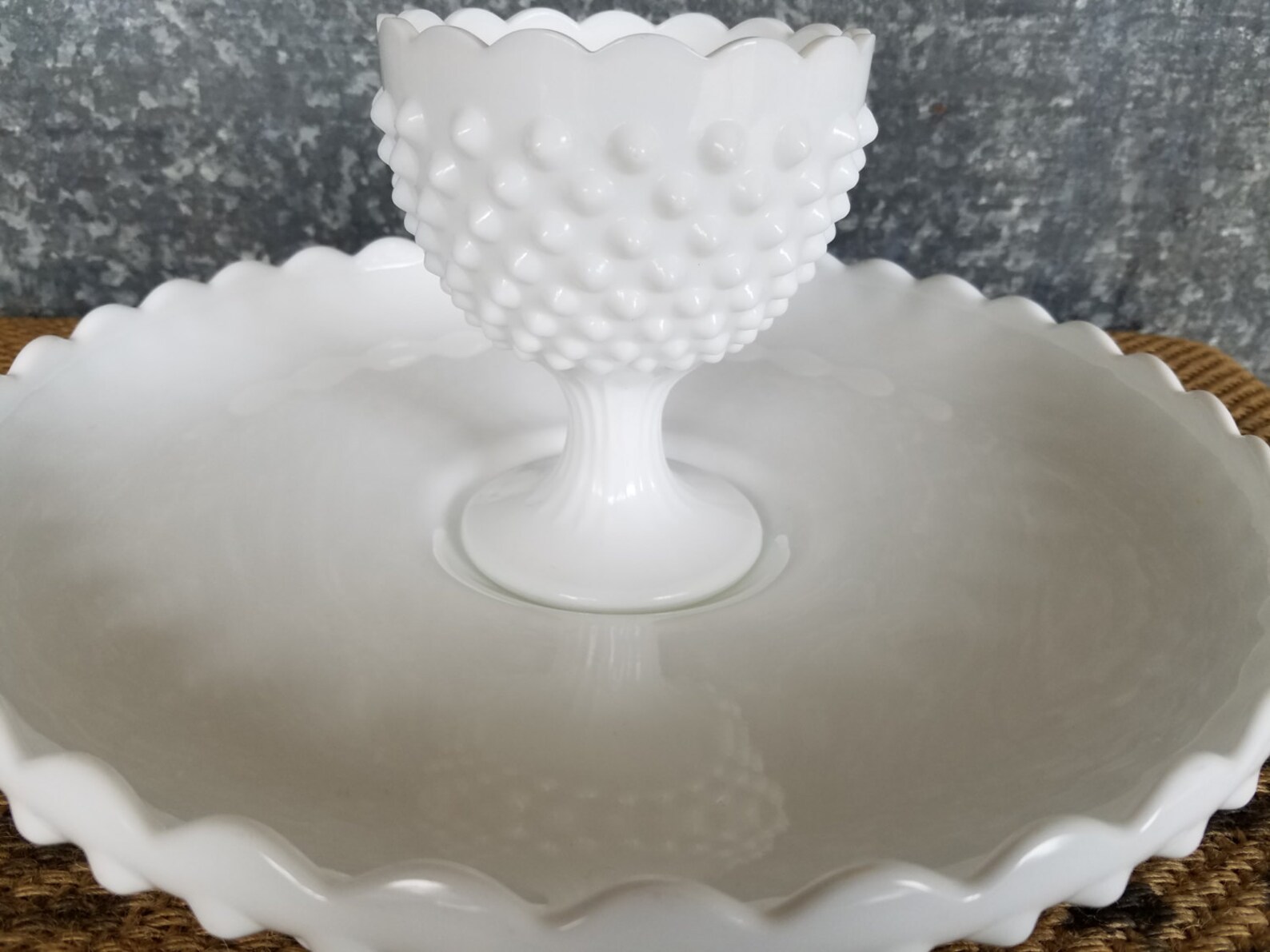 Fenton Milk Glass Hobnail Chip N Dip Set Two Piece 12 Etsy