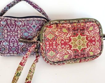 Vintage Wristlet, Boho Tapestry Fabric, Purple-Blue Or Magenta-Green, Made In Turkey By Derin, Two Available