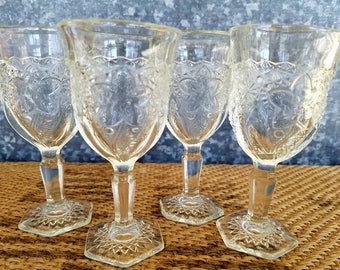 Indiana Glass Daisy and Button With Narcissus Wine/Cordial Glasses, SET OF 4, EAPG, 1910-1920