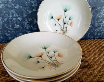 4 Crooksville Dandelion Flower Berry Bowls, Set of 4 Bowls 5 1/4", Great Mid Century Style