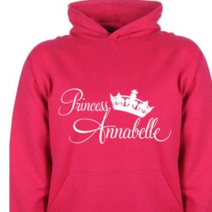 Personalised Kids Hoodie Name Princess Girls Design T-shirt Tee Shirt Custom Gift Choose Colours Birthday Childrens Toddler