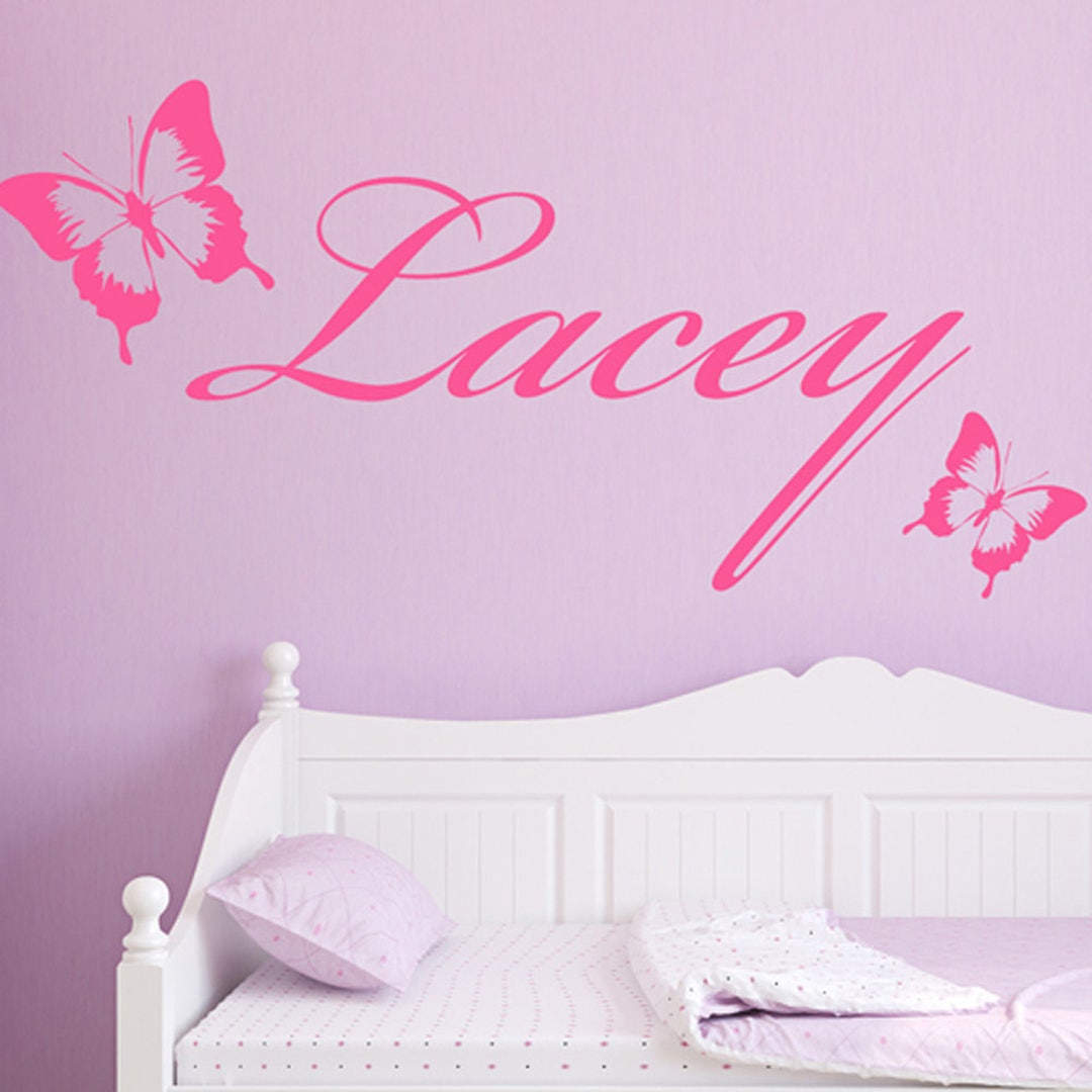 Personalised Wall Sticker 2 Butterfly Vinyl Decal Girls Bedroom ...