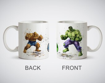 Hulk vs the Thing Watercolor Art Print cup Coffe Tea Kitchen Decor 11 oz White Mug