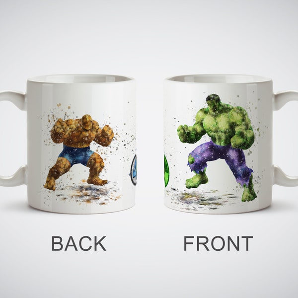 Hulk vs the Thing Watercolor Art Print cup Coffe Tea Kitchen Decor 11 oz White Mug