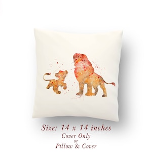 The Lion King Simba and Mufasa Watercolor Pillow Cover or Cushion Size: 14&quot; x 14&quot;