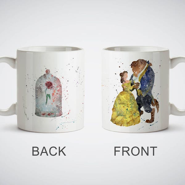 Beauty and the Beast and the Enchanted Rose Belle Art Print cup Coffe Tea Ceramic Cup 11 oz White Mug picture Valentine's Day Love Gift
