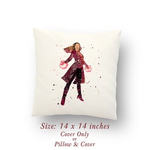 Avengers Scarlet Witch Wanda Maximoff Pillow Watercolor Gift Home Decor Pillow Cover or Cushion Size: 14&quot; x 14&quot;