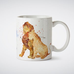 König der Löwen Simba und Nala Aquarell Kunst Druck Tasse Kaffee Tee Weiße Tasse oder Zaubertasse mit Kunst Bild Liebe Geschenk Hochzeit Valentinstag