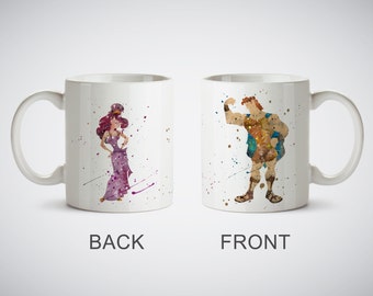 Hercules and Meg Mug Watercolor Art Print cup Coffe Tea White Mug or Magic Mug with Art picture Love Gift Wedding Valentine's Day Megara
