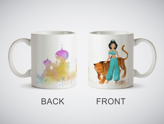 Aladdin Jasmine Princess Rajah Mug Watercolor Art Print Cup Coffe Tea Ceramic  Cup Kitchen Decor 11 Oz White Mug Picture Kids 