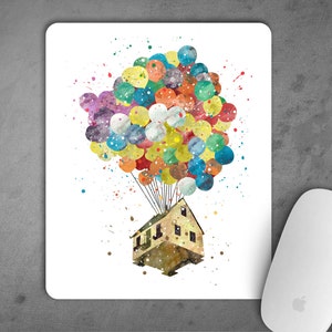 Up Balloon House Watercolor Mousepad Mouse Pad Art Print Decor express delivery option gift Nursery Art mouse mat