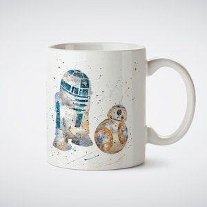 R2D2 BB-8 Star Wars Acquerello Stampa artistica Tazza da caffè Tè Tazza bianca o tazza magica Tazza in ceramica Decorazione da cucina Immagine Nuovo Droide il risveglio della forza