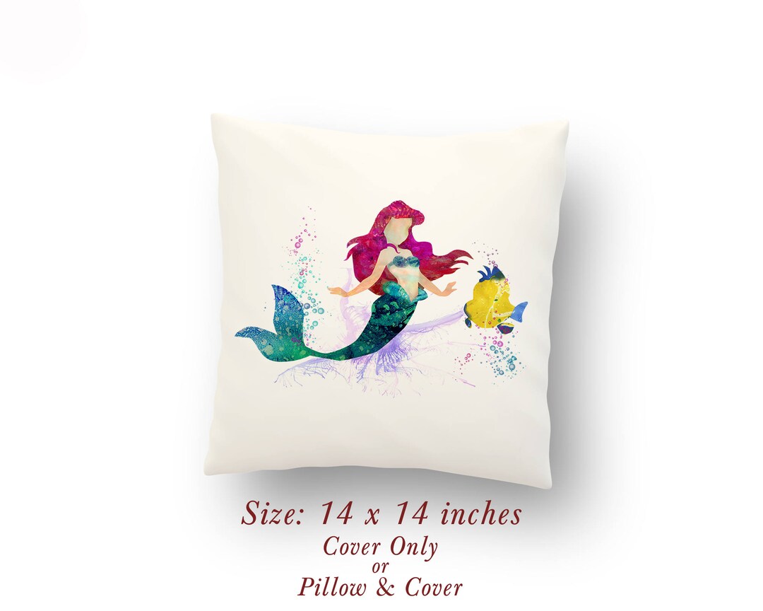 Ariel and Flounder the Little Mermaid Nursery Decor Watercolor Pillow ...