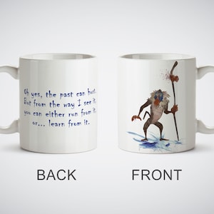 Taza con cita de El Rey León de Rafiki, impresión artística de acuarela, taza de café, té, decoración, taza blanca o taza mágica, imagen, cita motivacional para niños