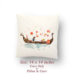 Rapunzel and Flynn Tangled Love Gift Valentine&#39;s Day Watercolor Pillow Cover or Cushion Size: 14&quot; x 14&quot;