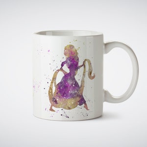 Rapunzel Tangled White Mug or Magic Mug Watercolor Art Print cup Coffe Tea Cup Kitchen Decor Mug picture Princess Brothers Grimm