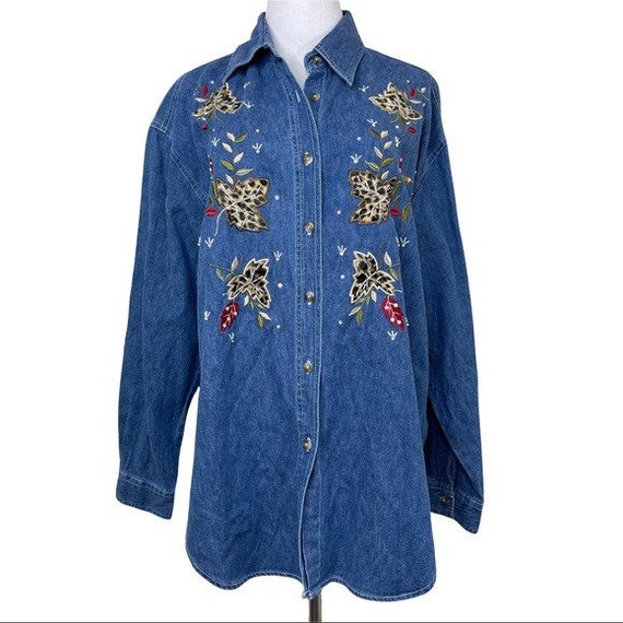 Vintage Quizz Woman Denim Embroidered Leopard Pri… - image 1