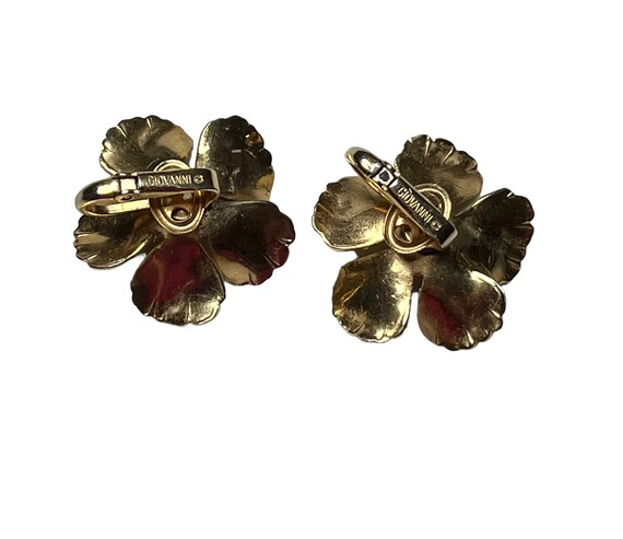 Giovanni Flower Earrings Clip Ons Gold Tone - image 3