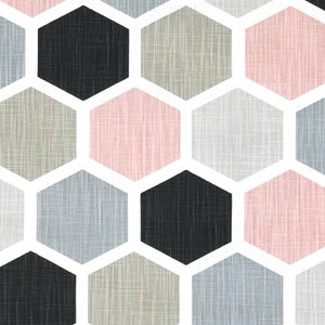 Premier Prints Hexagon Blush Slub Canvas | By the Yard | Pink Gray Black | 100% cotton