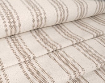 Grain Sack Ticking Stripe Fabric in Tan, Reproduction Feedsack Fabric, Vintage Farm Antique Fabric by the yard