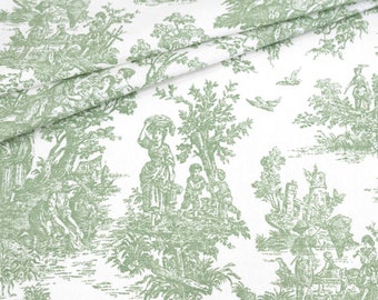 Sage Green Toile Cotton Fabric by Premier Prints | By the Yard | Medium Weight Drapery Fabric | 100% cotton