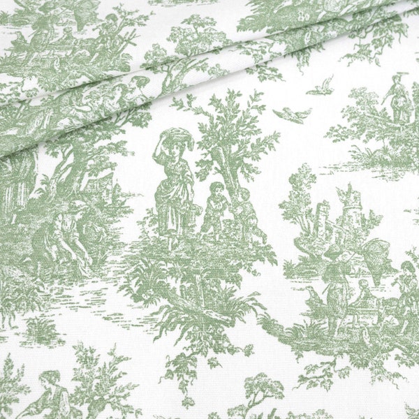 Sage Green Toile Cotton Fabric by Premier Prints | By the Yard | Medium Weight Drapery Fabric | 100% cotton