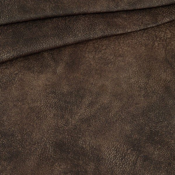 Faux Full Grain Leather Chestnut, Washable Soft Vegan Microfiber | Home Decor Performance Upholstery Fabric By the Yard