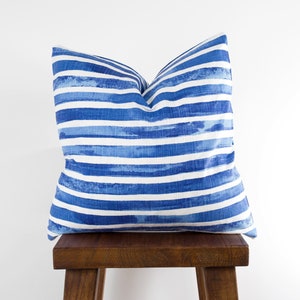 Blue Stripe Pillow Cover -  Commodore Blue Pillow with Zipper, Modern, Stripes, Decorative Pillow Cover | Choose Size