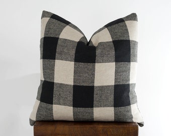Housse de coussin à carreaux Buffalo pour maison de campagne moderne, motif Buffalo check, housse de coussin à fermeture éclair en toile | Choisissez la taille