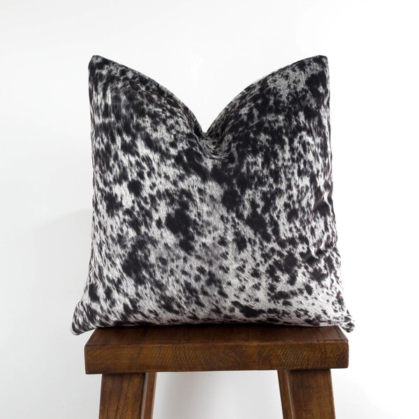 BlackFaux Cowhide Pillow Cover - Salt and Pepper Black Velvet | Modern Farmhouse Country | Choose Size