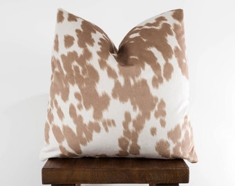 Cowhide Pillow Cover - Faux Cowhide Brown Palomino Velvet | Farmhouse Country | Choose Size