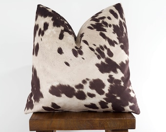 Cowhide Pillow Cover - Faux Cowhide Brown Milk Natural Velvet | Udder Madness Farmhouse Country | Choose Size