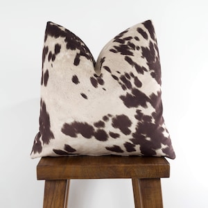 Cowhide Pillow Cover - Faux Cowhide Brown Milk Natural Velvet | Udder Madness Farmhouse Country | Choose Size