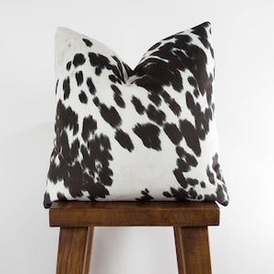Cowhide Pillow Cover - Faux Cowhide Black Velvet | Farmhouse Country | Choose Size