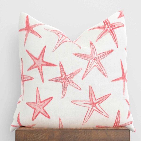 Coral Starfish Pillow Cover with Zipper | Beach House Throw Pillow | Choose Size