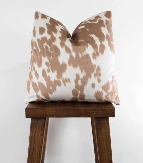 Cowhide Pillow Cover - Faux Cowhide Brown Palomino Velvet | Farmhouse Country | Choose Size