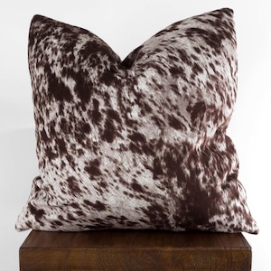 Faux Cowhide Pillow Cover - Chocolate Brown Natural Salt and Pepper Soft Micro Velvet | Modern Farmhouse Country | Choose Size