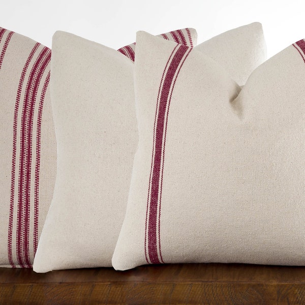 Red Ticking Pillow Etsy