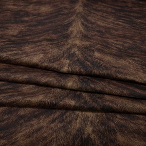 Brazilian Faux Cowhide Chestnut Brown | Brindle Printed Hair on Hide Velvety Fabric | Home Decor Upholstery By the Yard