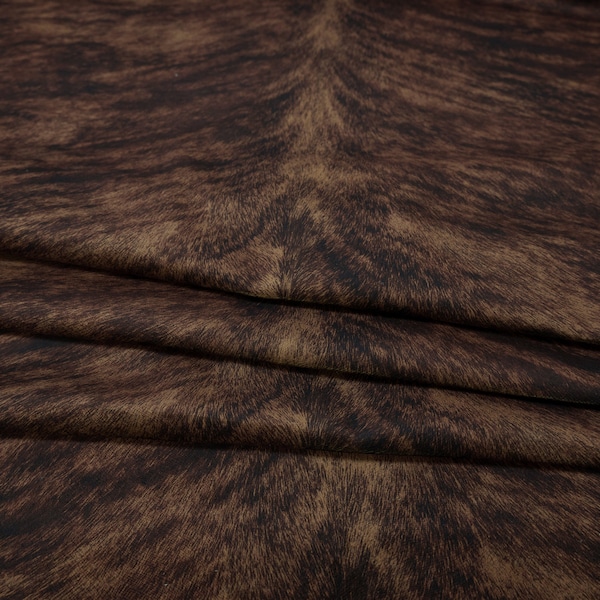 Brazilian Faux Cowhide Chestnut Brown | Brindle Printed Hair on Hide Velvety Fabric | Home Decor Upholstery By the Yard