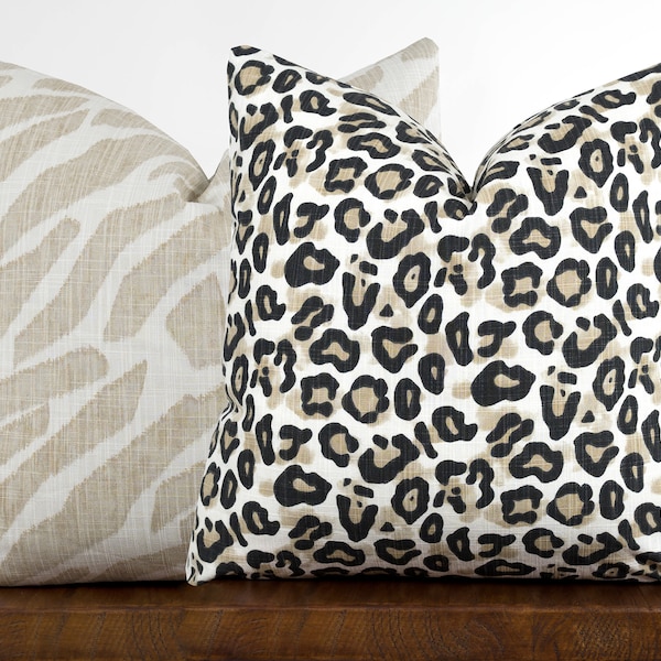 Leopard Pillow Cover in Black and Beige, Zebra Animal Print -  Dayo, Zany Gobi Throw Pillow with Zipper | Choose Size