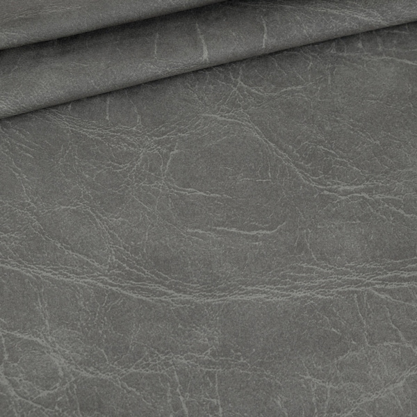 Distressed Faux Leather Grey, Washable Soft Vegan | Home Decor Performance Upholstery Fabric By the Yard