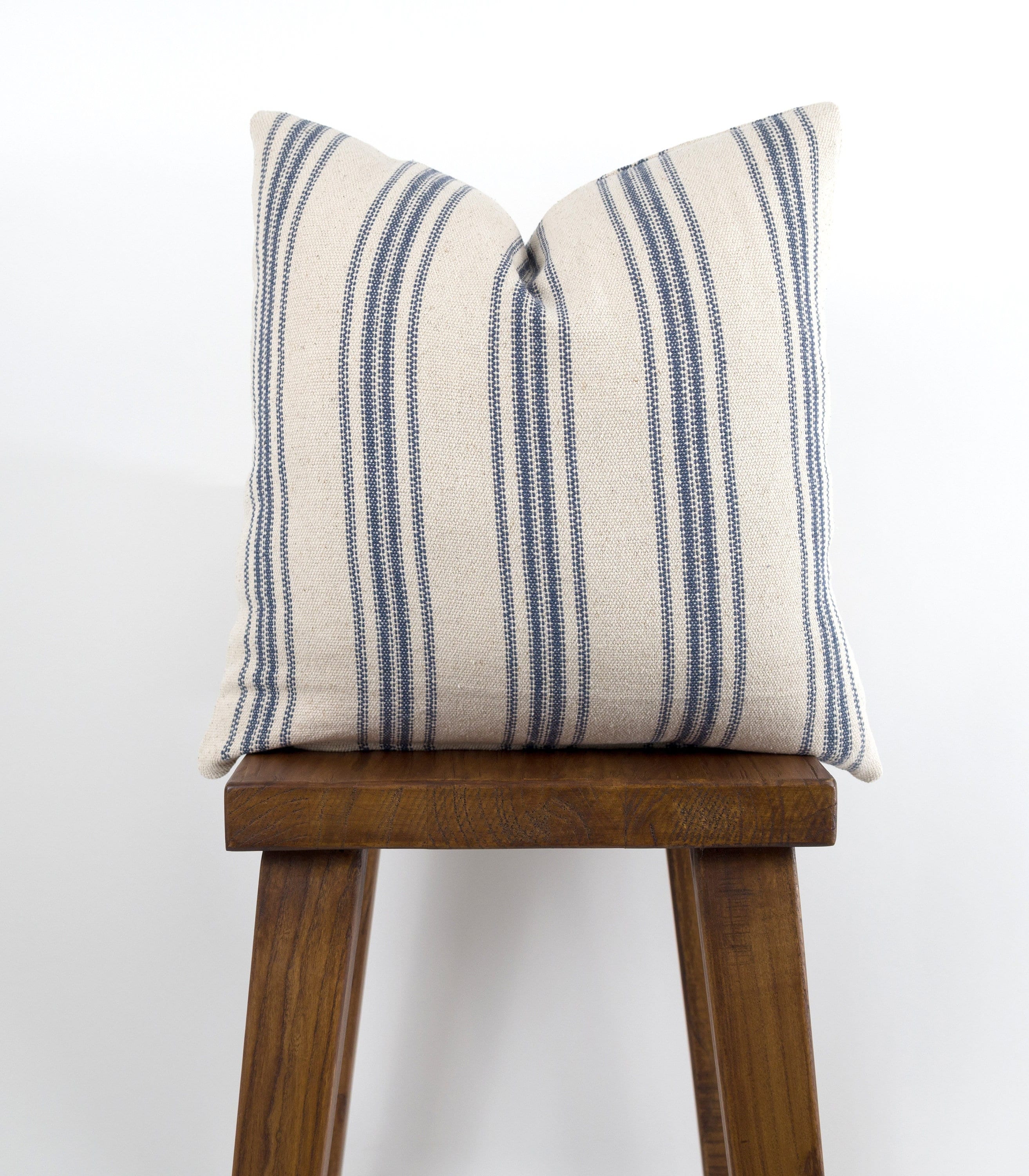 Blue Ticking Grain Sack Stripe Pillow, Zippered Throw Pillow Cover, French Country Cottage, Square or Lumbar | Choose Size