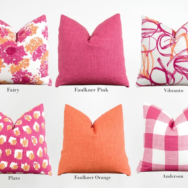 Colorful Pink & Orange Pillow Cover with Zipper, Vibrant Girly Throw Covers, Fuschia, Orange, Fun | Choose Size